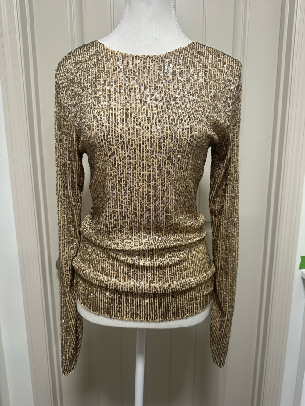 Free People Gold Sequin Long Sleeve Pullover